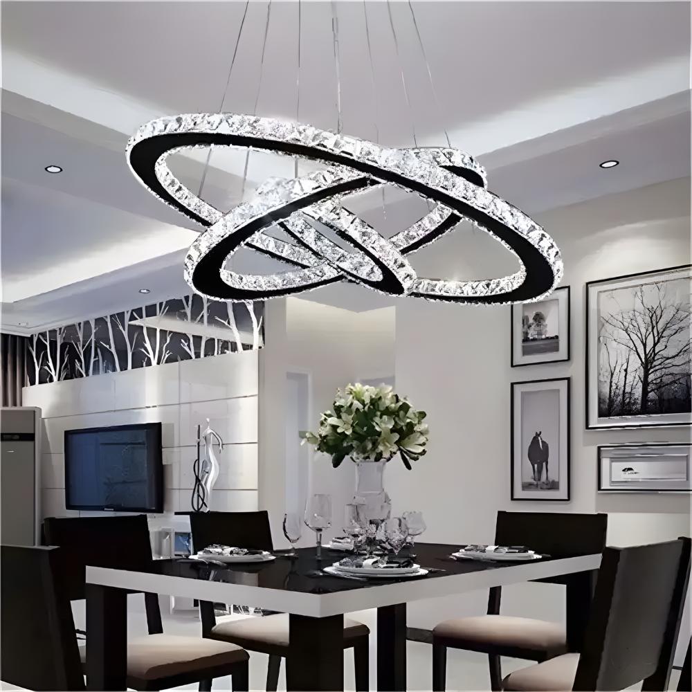 Crystal Chandelier Ceiling Hanging Lamp 3 Ring Mirror Living Room Cold