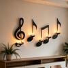 Black Music Note Wall Sconce Metal Wall Mounted Candle Holder Musical Symbol Tea Light Holder Rack for Living Room Dining Room