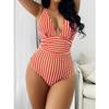 New one-piece large V-neck swimsuit women's striped backless swimsuit women's sexy fashion swimsuit