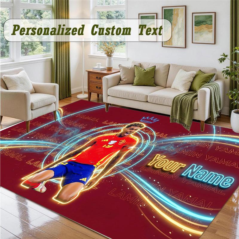 Crystal Velvet Square Rug Custom NameLamine Yamal Pattern Non Slip Home Floor Decor Rug
