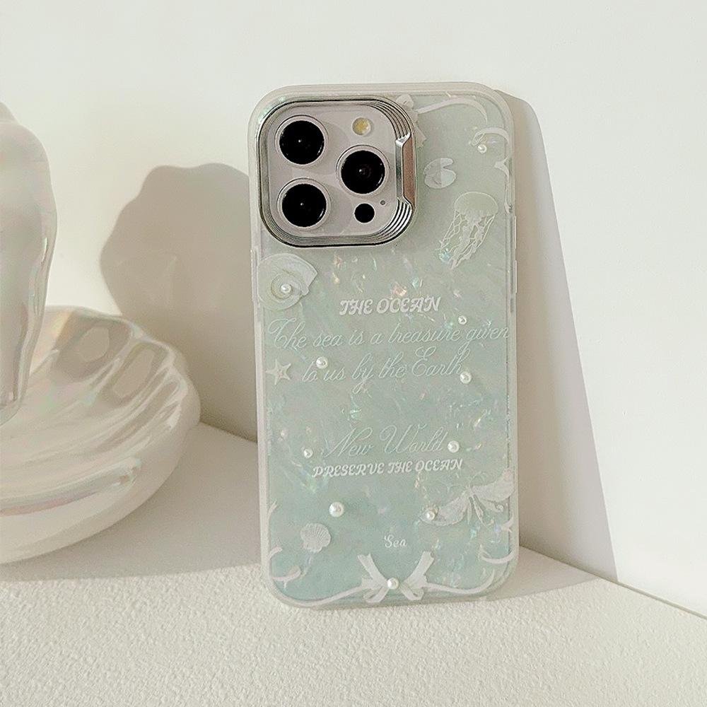 Marine Jellyfish Shell Suitable for Apple 14 Mobile Phone Case 13 Three Dimensional Pearl Iphone15promax Temperament 11 Hard