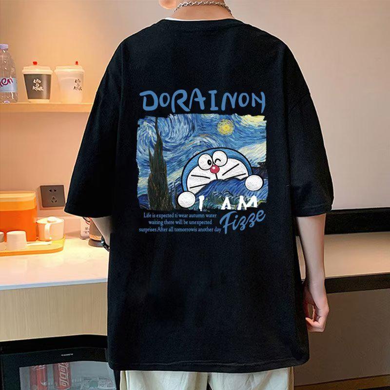 

Белая футболка в стиле ретро с изображением Дораэмона: Мужская футболка с коротким рукавом, американский бренд Heavy Fashion L чёрный