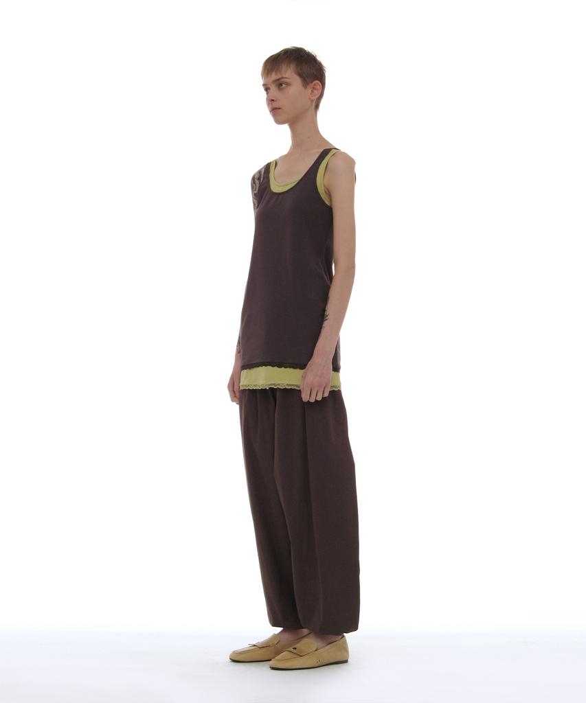 Partimento Woman Pwc Lace Trim Two-In-One Sleeveless Dress Top_Charcoal