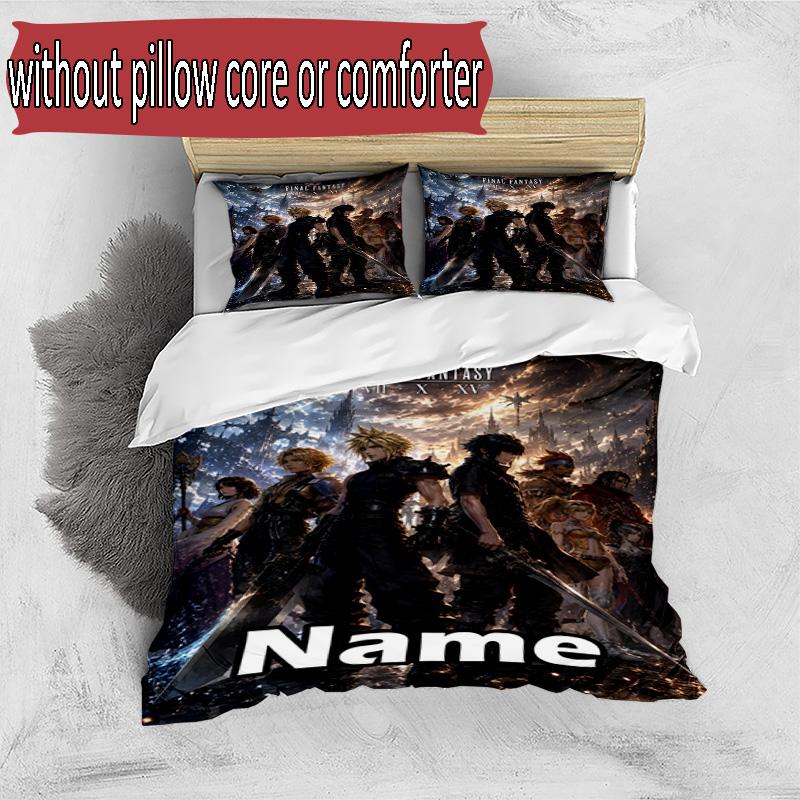 3pcs Duvet Cover Set (1*Duvet Cover + 2*Pillowcase, Without Core), Custom Name Final Fantasy Pattern Bedding Set, Home Bedroom Decor Gift