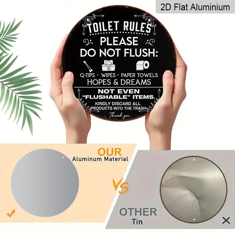 2D Flat, 1pc 7.87*7.87 Inch Round French Aluminum Sign, Vintage Decorative Plaque About "Bathroom Rules", "Do Not Flush" Decorative Sign, Suitable