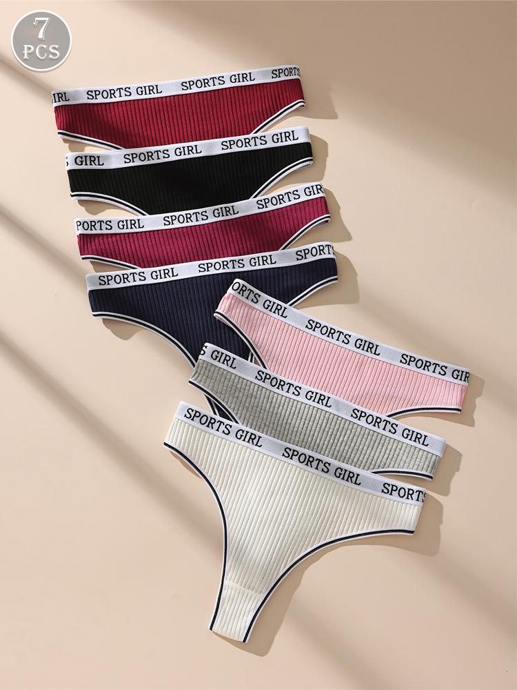 7Pcs Women Thongs Low Waist Panties Sexy Underwear Sports Girls Briefs Cotton G-String Breathable Ladies Panty Female Lingerie