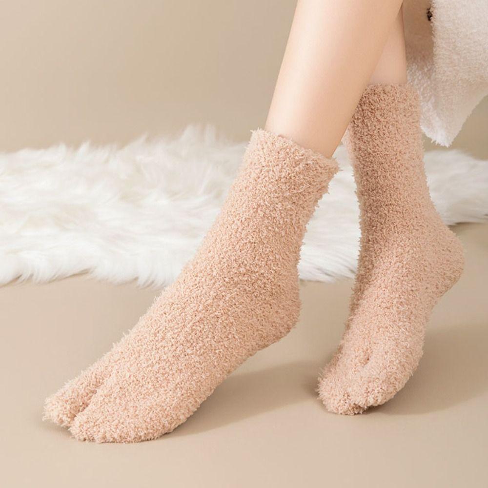 Thickened Warm Separate Toe Plush Socks Mid Tube Floor Socks Winter Two Toe Fleece Socks  Autumn