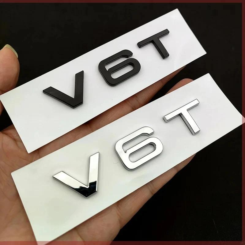 AAWC1 3D Chrome Glossy Black ABS V6T Logo Number Letters Car Fender V6 T Emblem Badge Decal compatible compatible for A6 C7 A4 S5 S4 V6T Sti
