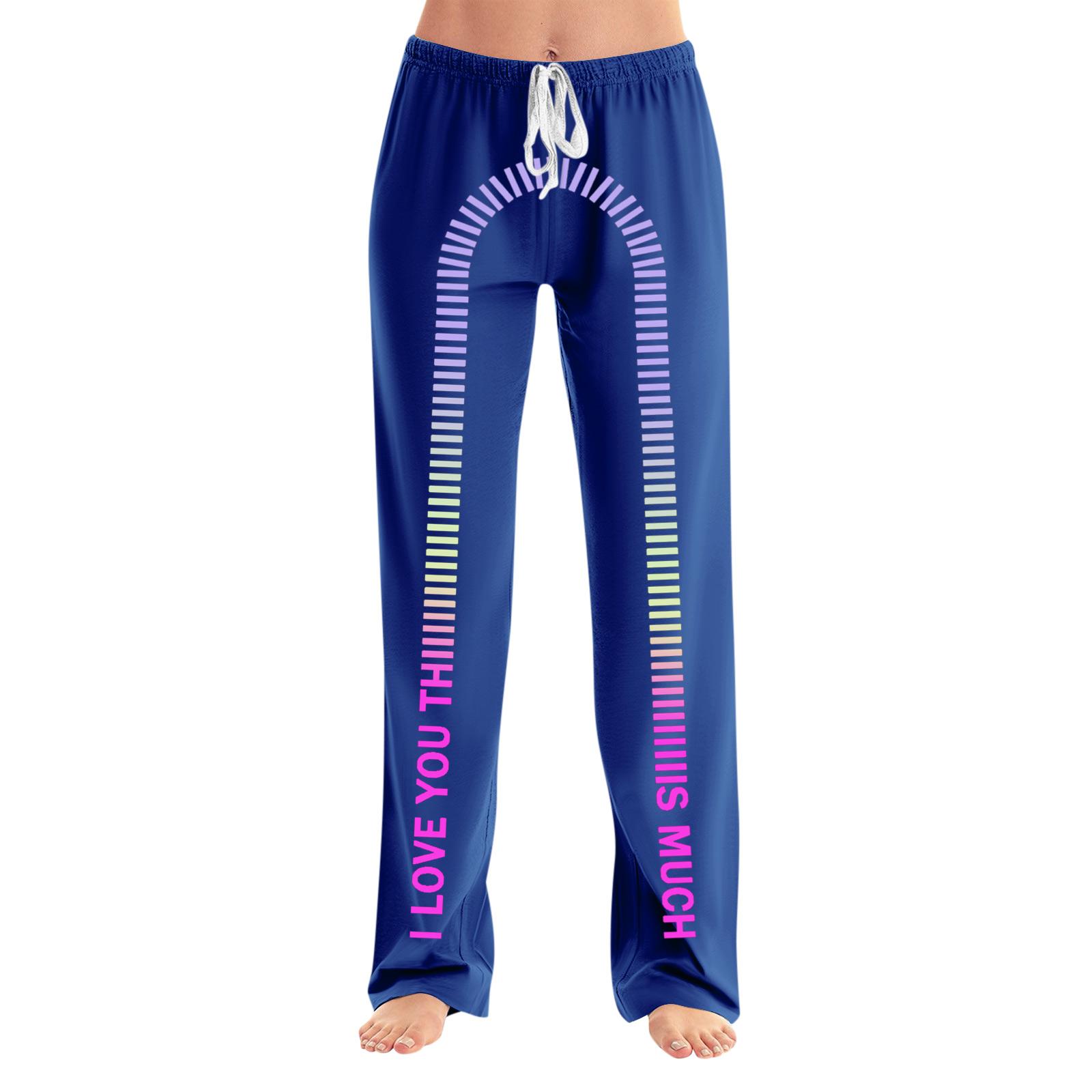 

Жіночі піжамні штани, одяг для сну, повсякденні штани на шнурках, еластичні пояси, зручні прямі вільні штани для йоги XXL синій