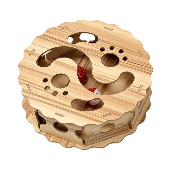 Indoor Cat Puzzle Track Interactive Toy with Rolling Balls, Durable Density Board Scratching Pet Games Toy, Anxiety Relief Wooden Maze for