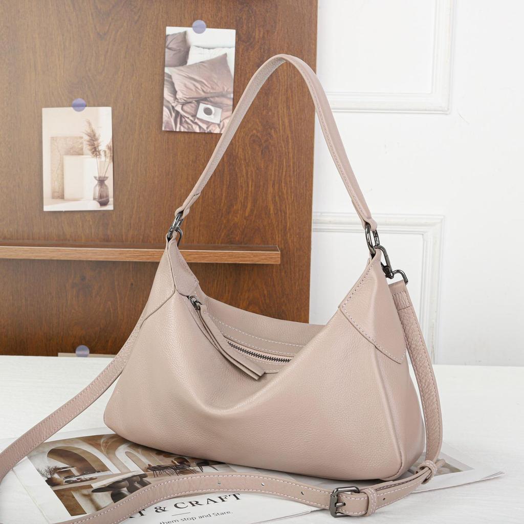 Large Capacity Genuine Cowhide Crossbody Bag - Simple, Versatile Underarm Design with High-End Feel for Women