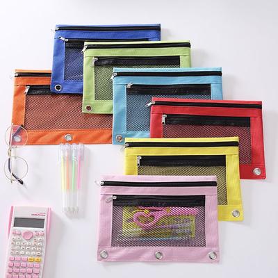 Pencil Bag Large Capacity Mesh Windows Zippered Stationery Storage Bag Binder Pencil Pouch for Home School