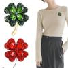 Broches de Flor Trébol de Cuatro Hojas de Cristal Rojo Verde con Pedrería Pins para Solapa Joyería Accesorios de Ropa Broche para Mujer