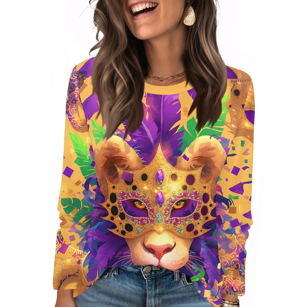 Long Sleeve Shirts For Women Cute Print Graphic Tees Blouses Casual Plus Size Basic Tops Pullover