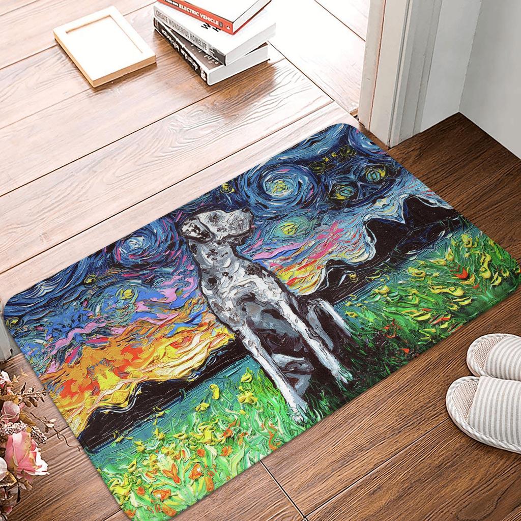 Retro Starry Night German Shorthair Pointer Doormat Anti-Slip Kitchen Bathroom Mat Garden Garage Door Floor Entrance Carpet Rug