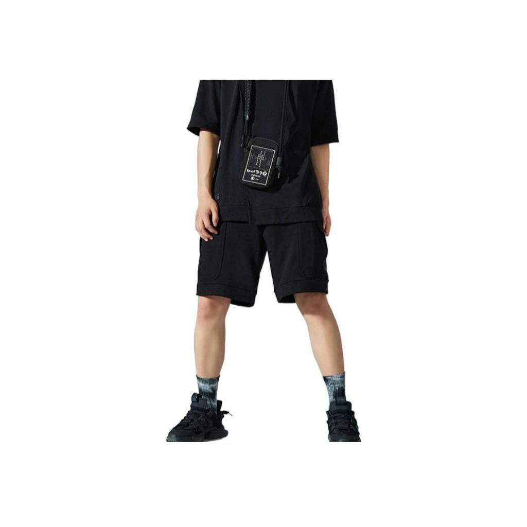 Li Ning Kung Fu Series Solid Color Lace-Up Straight Loose Shorts Men Bottoms Black AKSSA71-1