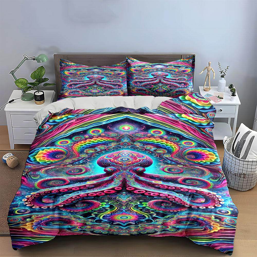 Colorful Psychedelic Octopus Design. Bedding Sets Duvet Cover Sets Duvet Covers Pillowcases(1 * Duvet Cover 2 * Pillowcases, Without Duvet Insert)