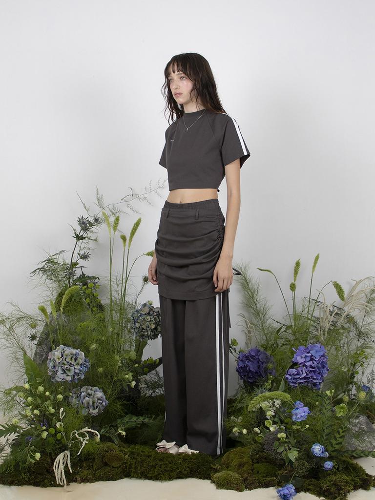 MEENDERI Track Shirring Skirt Pants - Charcoal