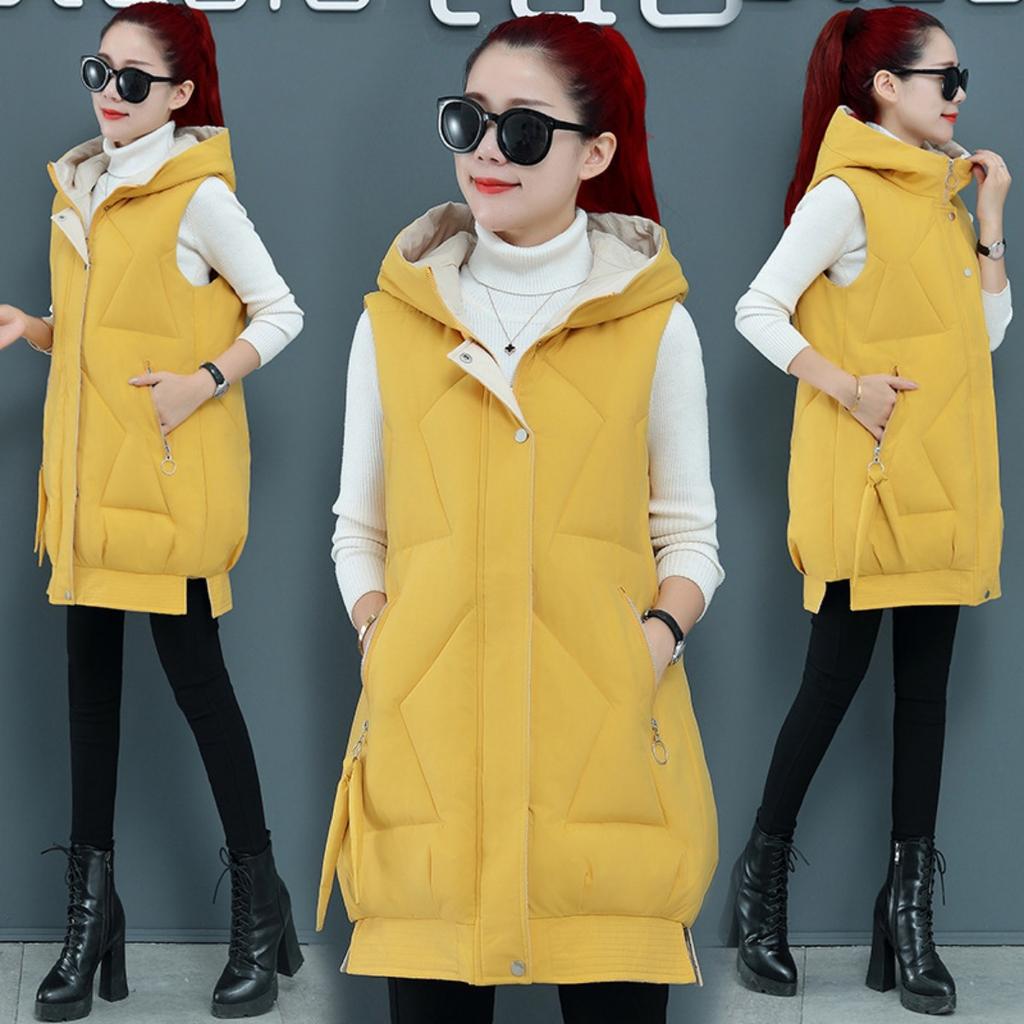 New Women's Mid-Long Padded Vest Jacket, Winter Warm Down Cotton Waistcoat Outerwear For Women