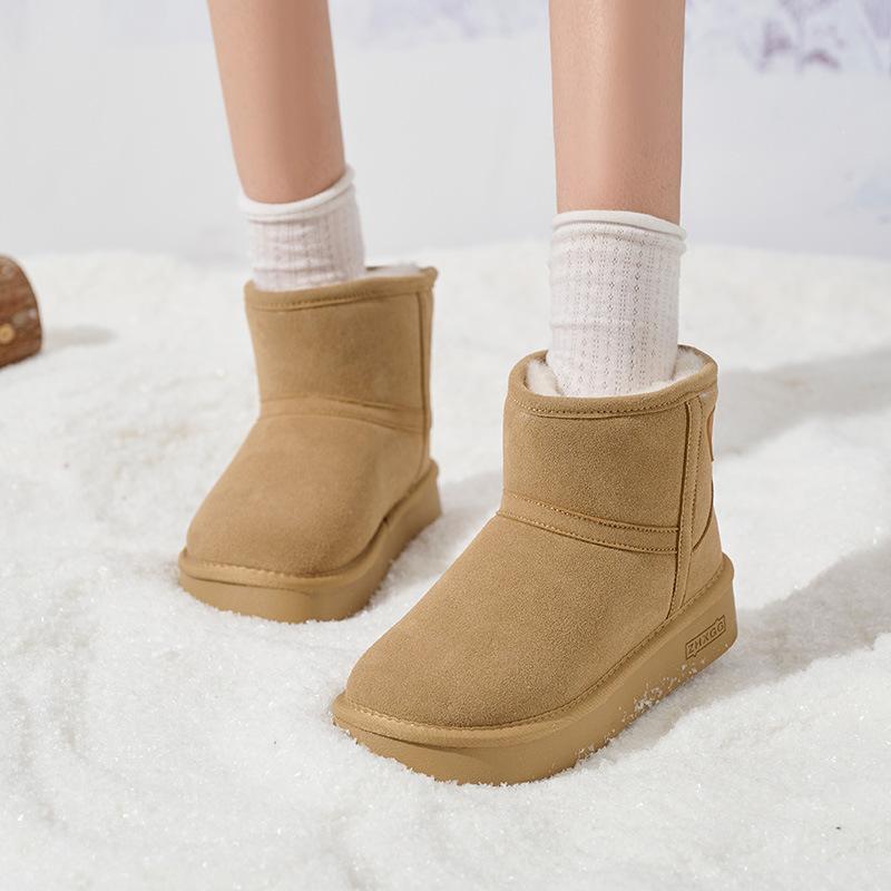 Women's Large Size Soft Sole Heightening Winter Warm One Foot Stirrup Fur One Anti-slip Snow Boots Plush Lined Ankle Boots Outdoor Sports Cotton Boots