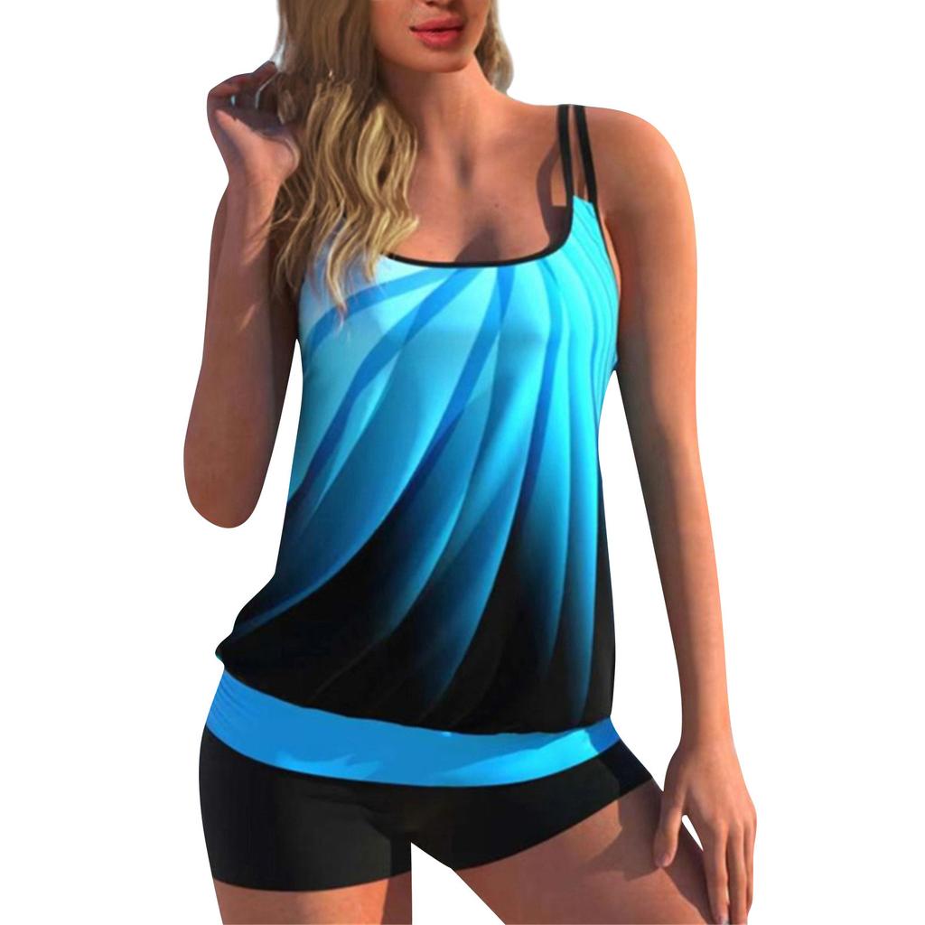 Women's Two-piece Swimsuit Camisole Swimsuit Lined Backless Two-piece Swimsuit Vest With Swim Trunks Slim Print Gradient Swimsuit Set