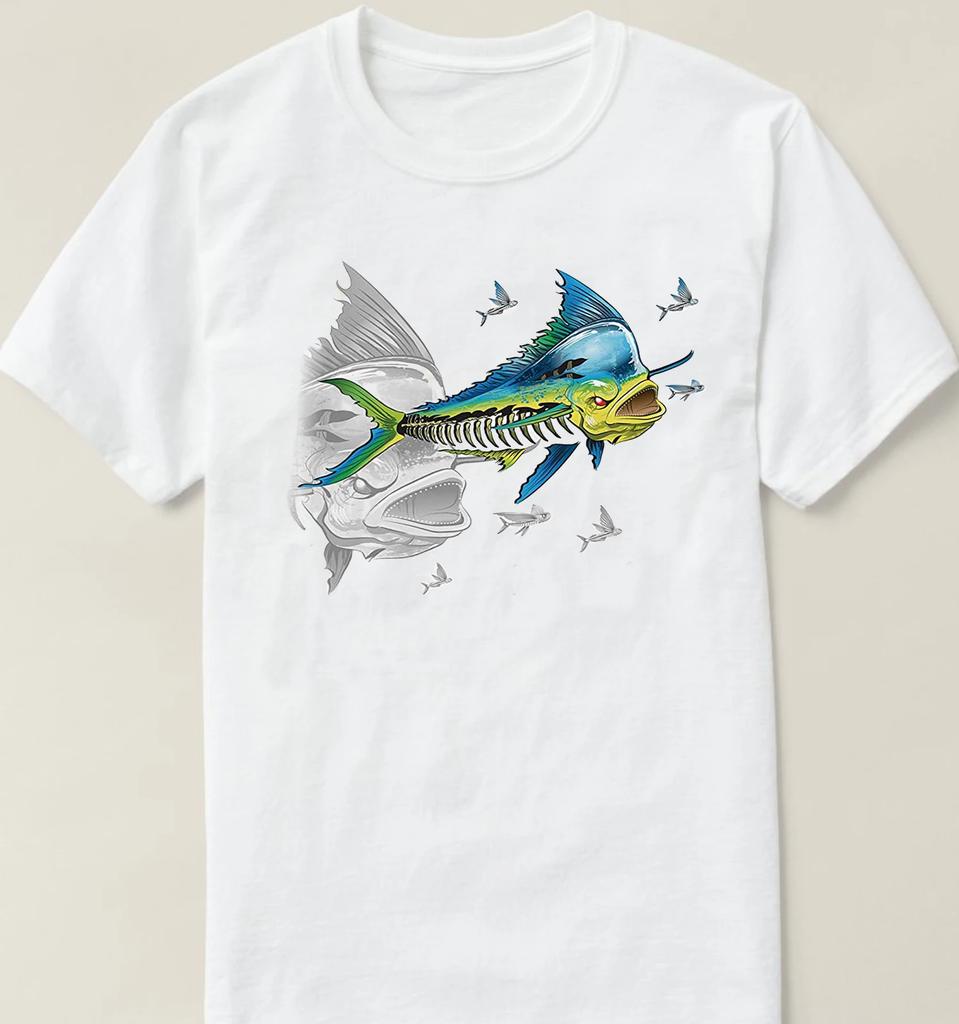 Funny Fishing Mahimahi Dolphinfish Skeleton Angler Gift TShirt Summer Cotton Short Sleeve ONeck Mens T Shirt New S3XL