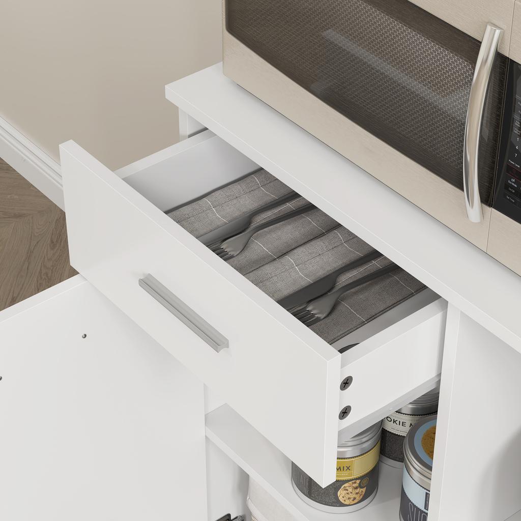Mobile Dispensa in Legno con Cassetto, 4 Ante e 3 Ripiani Aperti, 80x35x180 cm, Bianco
