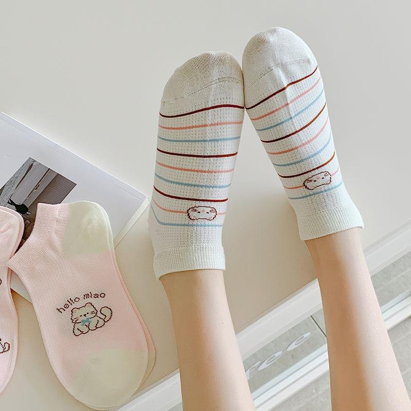 Frühling Sommer Dünne Damen Kurze Socken Polka Dots Niedliche Cartoon Wursthund Stickerei Bootssocken Reine Baumwolle Kurz Trendige Socken