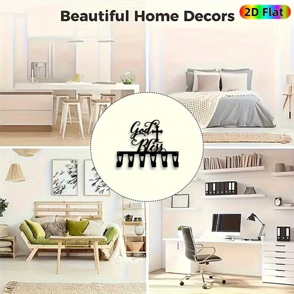 Modern Cross Key Holder Heavy Duty Iron Wall Organizer 6 Hooks Christian Home Church Decor Gift
