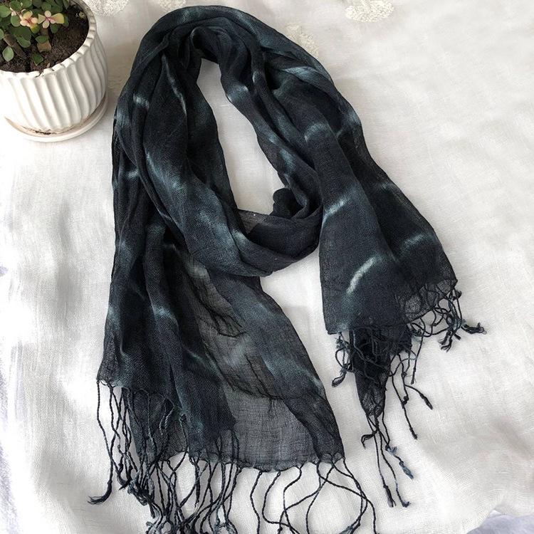 Retro Tie-Dye, Personalized Versatile Literary Shawl, Long Sun-Resistant Silk Scarf Women'S Summer Linen Scarf