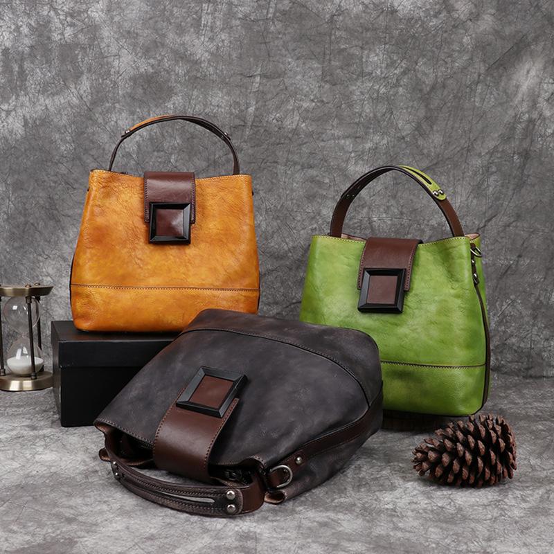 Real Leather Bag Retro Genuine Leather Diagonal Cross Bag Tree Cream Leather Multifunctional Women's Hand-held Diagonal Cross Bag