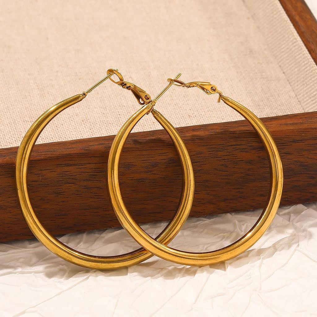 High-End Titanium Steel Hoop Earrings for Women - Large, Lightweight, Luxury Ear Cuffs with Stainless Steel Elegance
