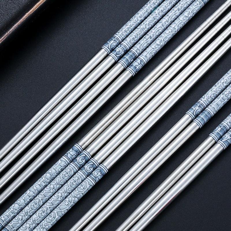 5/10/15/20Pairs Stainless Steel Porcelain Print Chopsticks Non-Slip Chinese Chopstick For Cooking Eating Easy To Clean