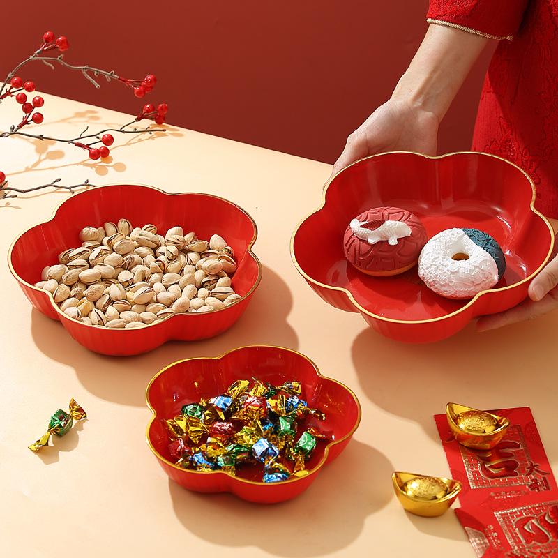 Red Wedding Candy Dish & Engagement Centerpiece Set: Happy Plate for Dried Fruits & Housewarming