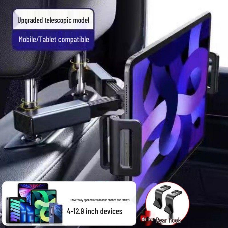 Universal Rotating Telescopic Car Headrest Phone & Tablet Holder with Back Pillow for Rear Seat Entertainment