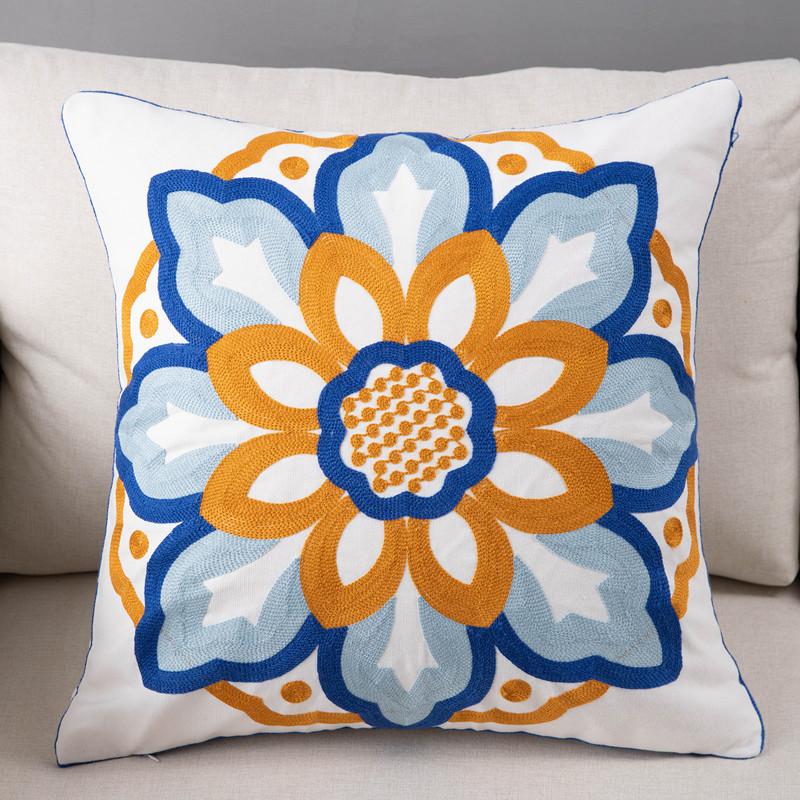 Подушка с вышивкой в пасторальном стиле, цветок, растение, чехол для дивана, гостиная, толстая прикроватная подушка, съемная и моющаяся, 1 шт., без сердцевины подушки 45x45cm1pcs