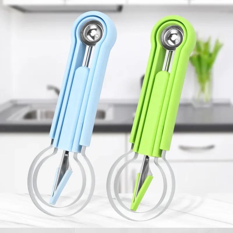 

Stainless Steel Fruit Cutter 4-in-1 Melon Ball Spoon Dishwasher Safe Kitchen Gadget Carving Tools for Watermelon Cantaloupe random color,1pc