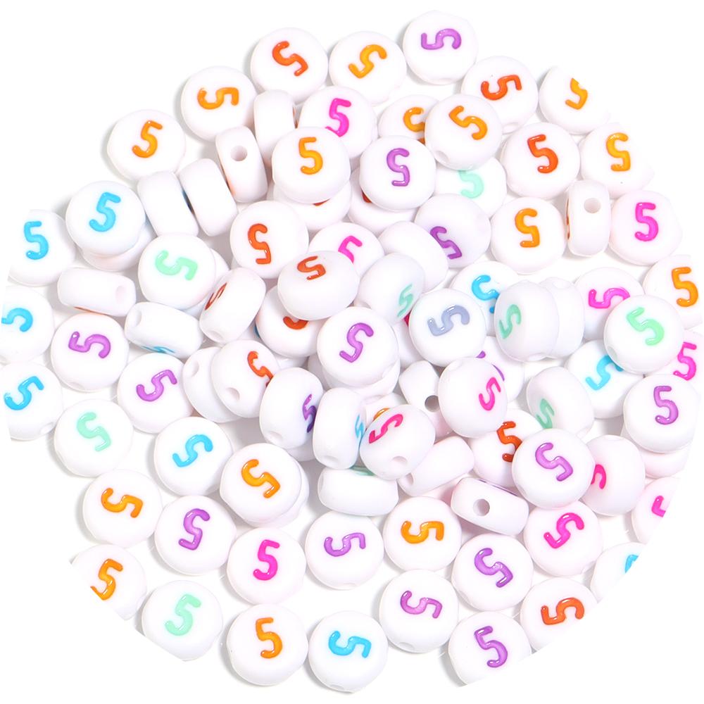 100pcs/Lot Color Acrylic Number Beads Round Flat Spacer Charm Bead for Jewelry Making DIY Bracelet Necklace Accessories