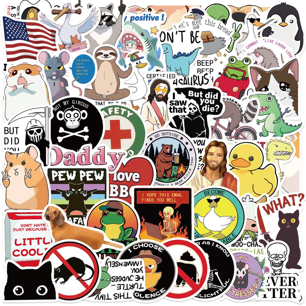 50 Cartoon Funny Characters Expressions Graffiti Stickers Decorate Guitar Notebook Suitcase DIY Waterproof