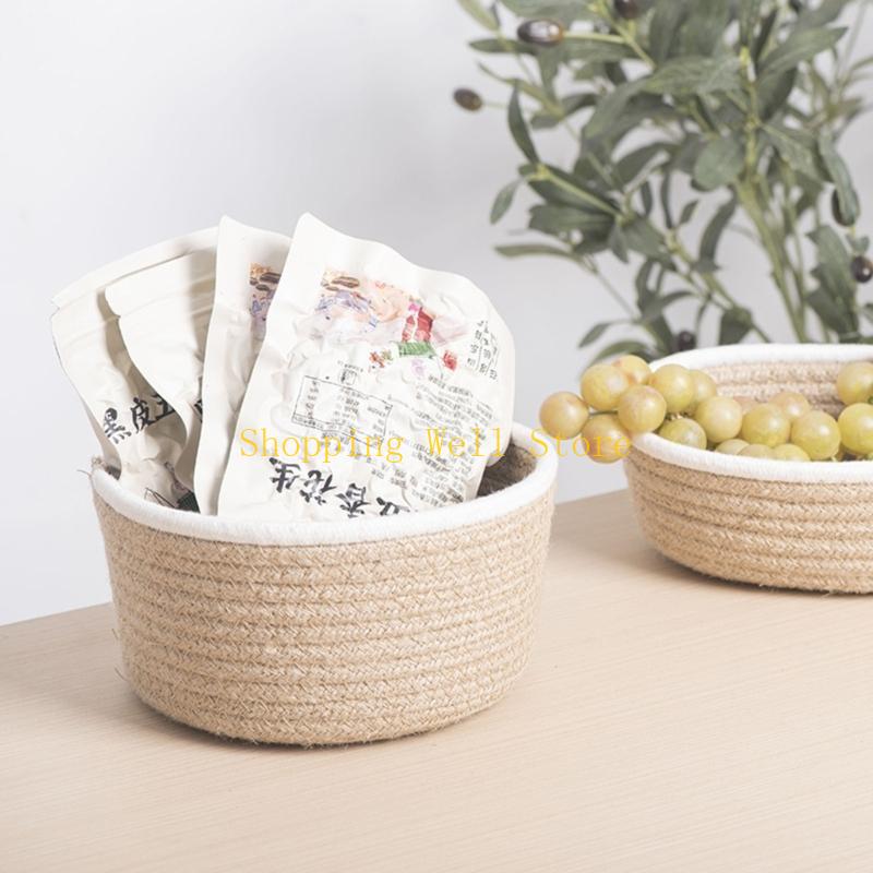 KX4B 3Pcs Round Braided Linen Baskets Handwoven Linen Rope Organization Baskets Portable Round Storage Container