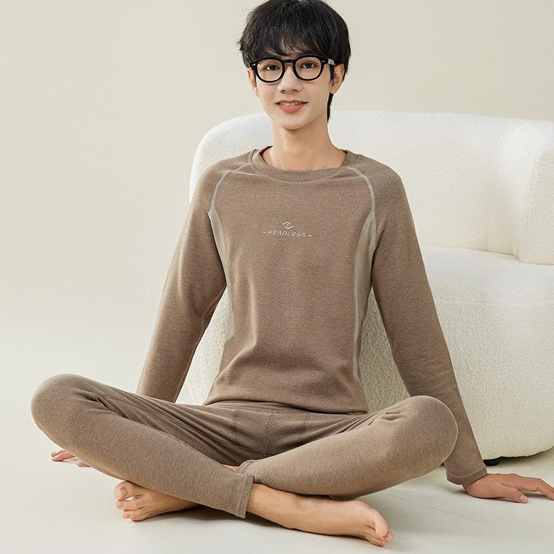 Мужской подростковый хлопковый фланелевый комплект нижнего белья и кальсонов для осени/зимы 175 (120-140 jin)