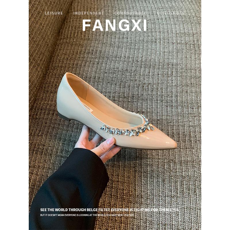 

Sheepskin new French evening wind rhinestone pointed flat shoes women s shallow mouth inner height increase single shoes commuter soft sole women 34