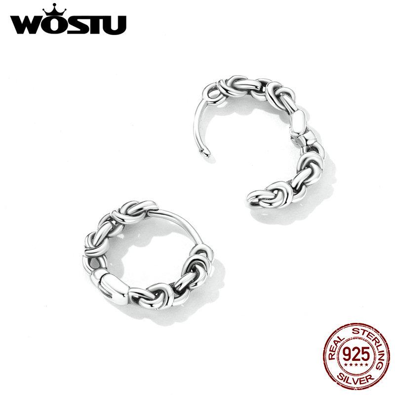 WOSTU Vintage 925 Sterling Silver Twisted Knot Hoop Earrings for Women Fine Jewelry Statement Silver Ear Buckles Gift