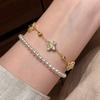 Pulsera de Trébol de Cuatro Hojas Láser Hielo Triturado Dorado Intermitente - Joyería Retro de Lujo para Mujeres
