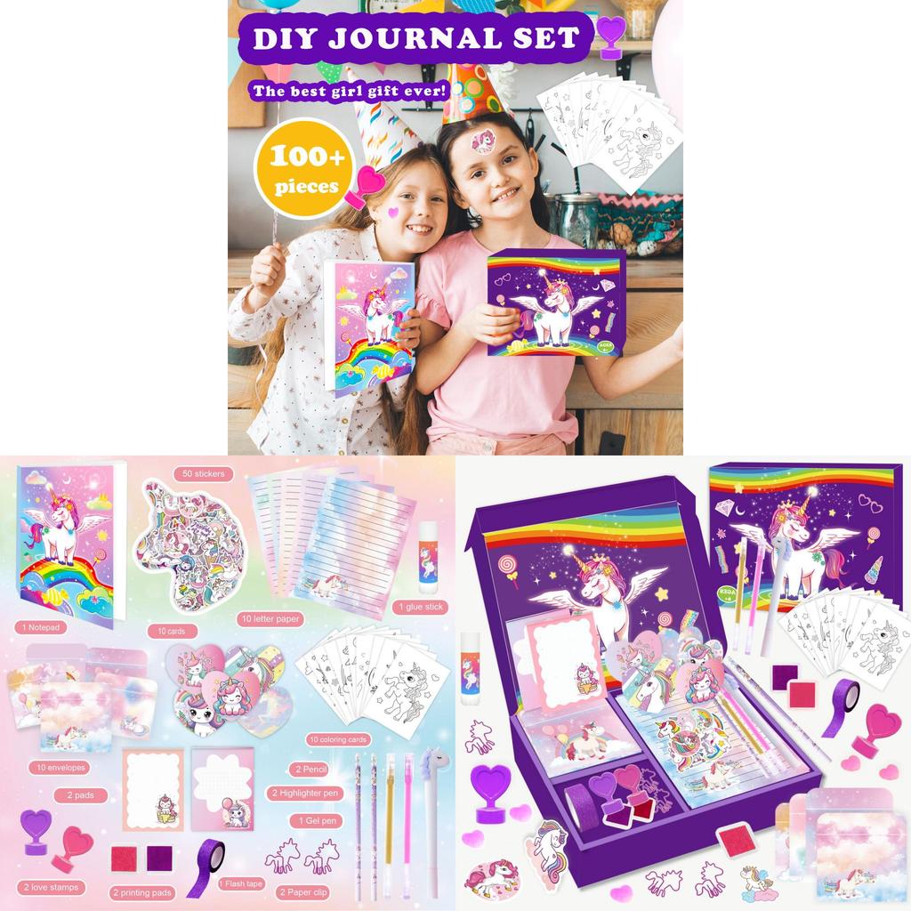 Unicorn Diary Set For Girls With Stickers And Craft Supplies For Creative Journaling
