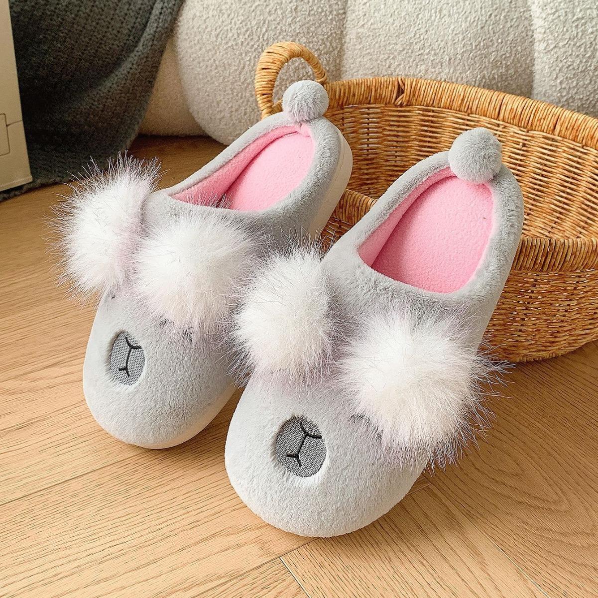 

New winter women s cartoon koala fluffy slippers warm home non-slip household thick-bottomed cotton slippers 42-43