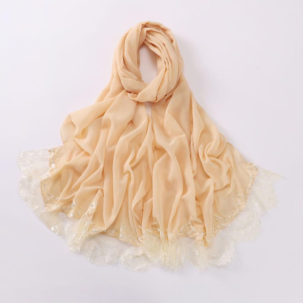 Eyelash Lace Chiffon Scarf With Beads For African Women
