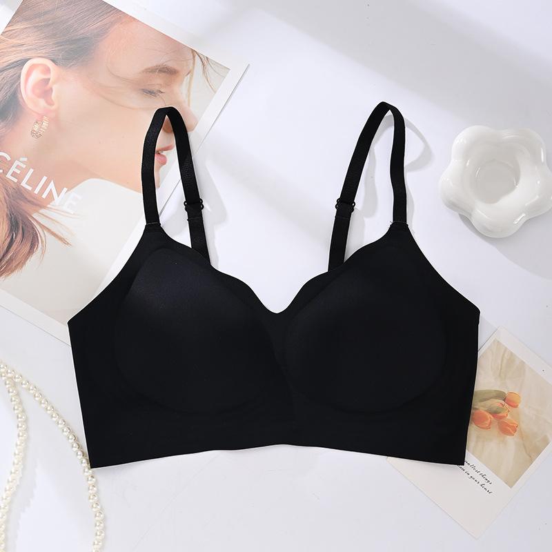 New jelly soft support solid color seamless small chest gathering no steel ring bra sports fixed cup