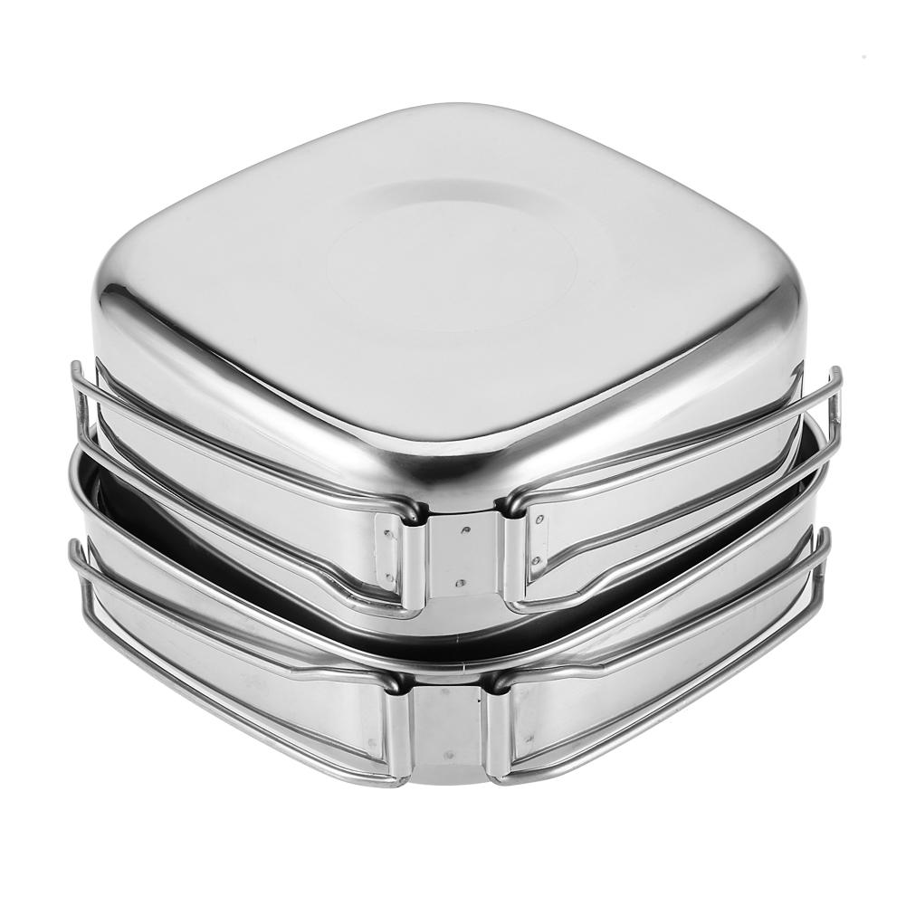 Set 6 Piese Vase Portabile din Oțel Inoxidabil Camping Picnic Exterior Tigaie Oală Farfurie Cană