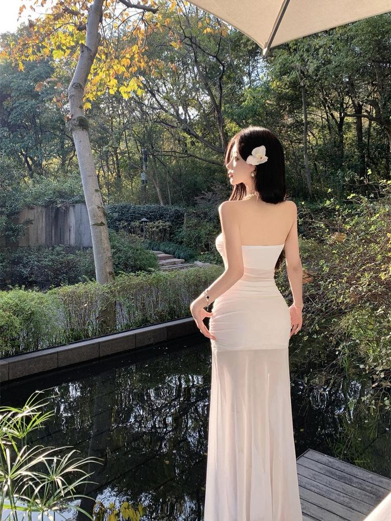 Feminine One-Shoulder Mesh Strapless Summer Dress